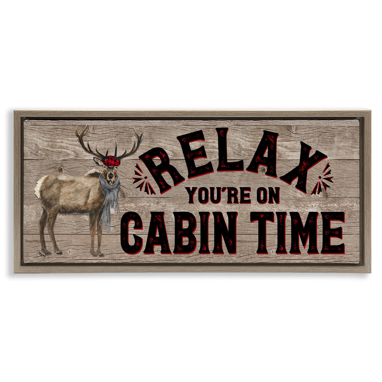 Stupell Industries Cabin Time Phrase with Deer Framed Floater Canvas Wall Art